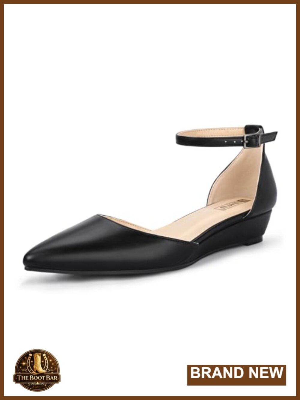 Women's Pointed Toe Low Wedge Flats with Ankle Strap